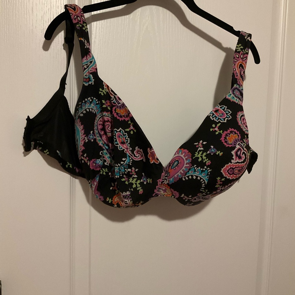 Cacique Paisley Print Bra - Black and Pink